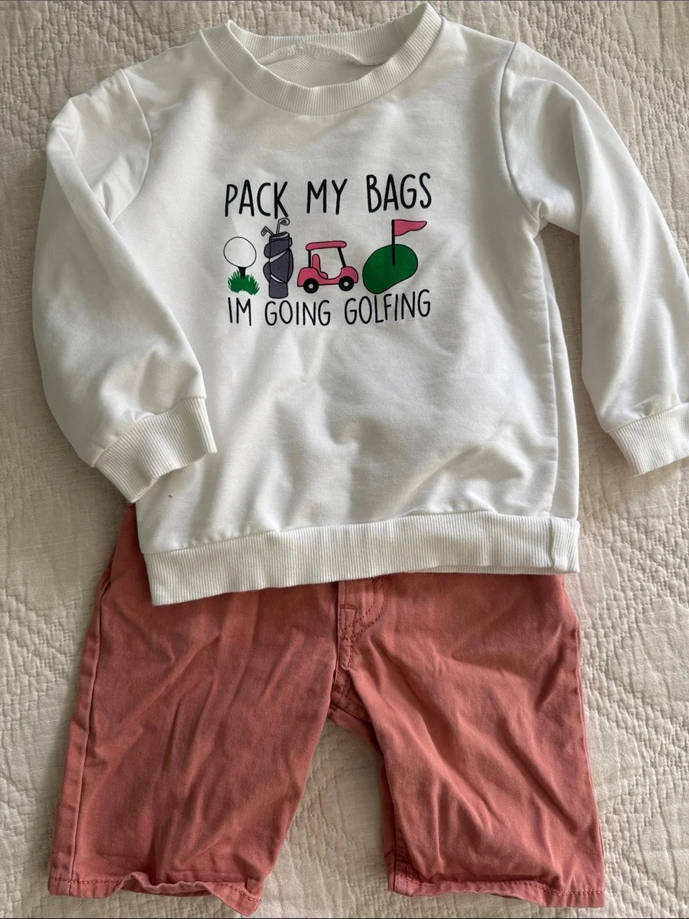 H&M Toddler Boy Golf Outfit Pullover and Shorts 3T I’m going golfing UNISEX